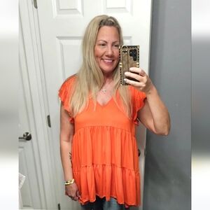 Entro Orange Ruffle Sleeve Tiered Tunic